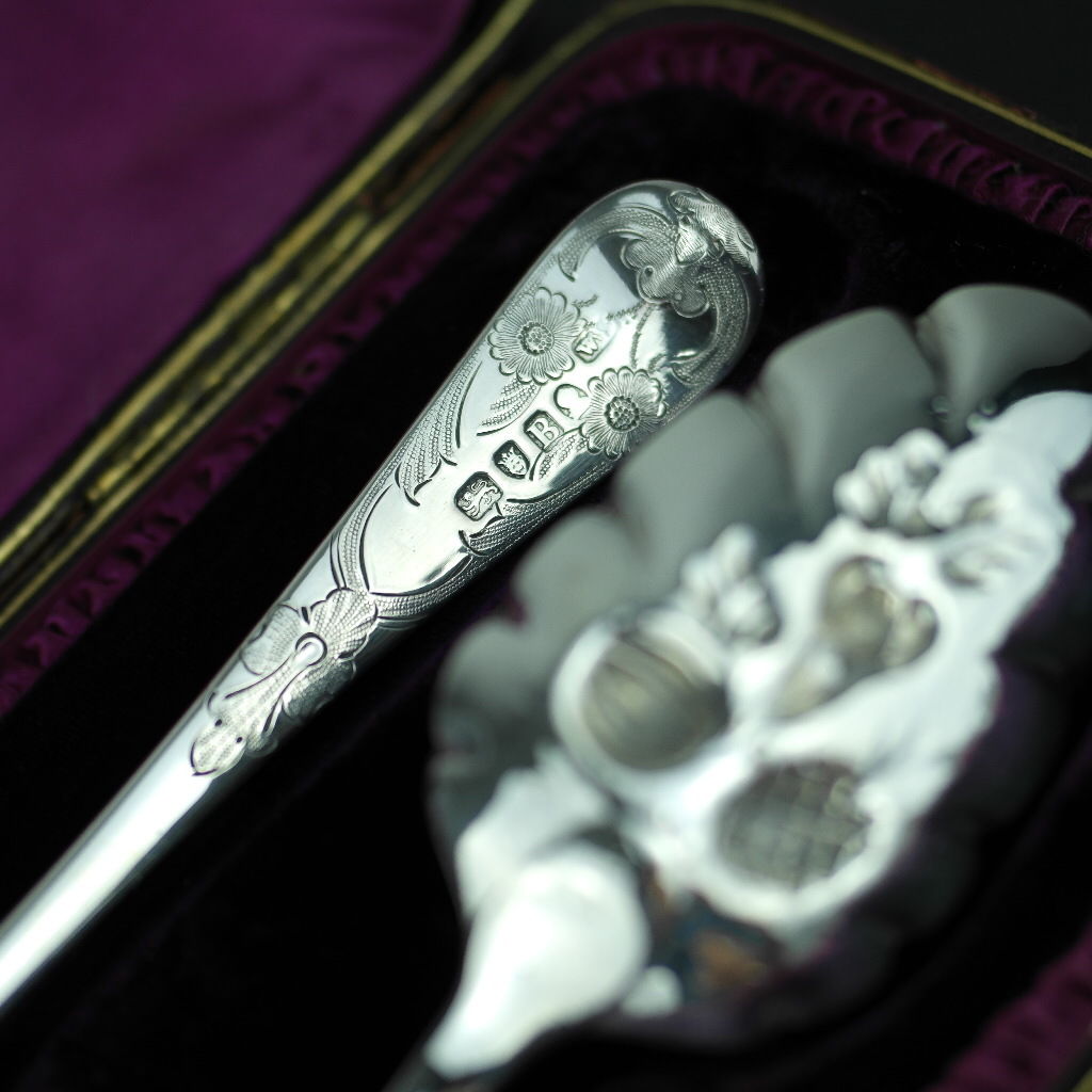Antikes Paar Obstlöffel aus Sterlingsilber aus dem Jahr 1797, London, georgianische Ära, Britisches Empire