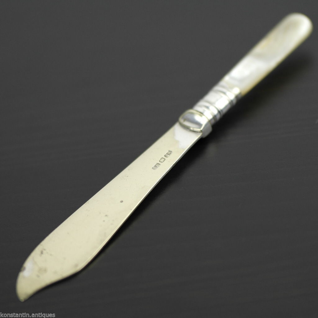 Antikes, versilbertes Messer mit Perlmutt- und Perlmuttgriff, britisches EP NS