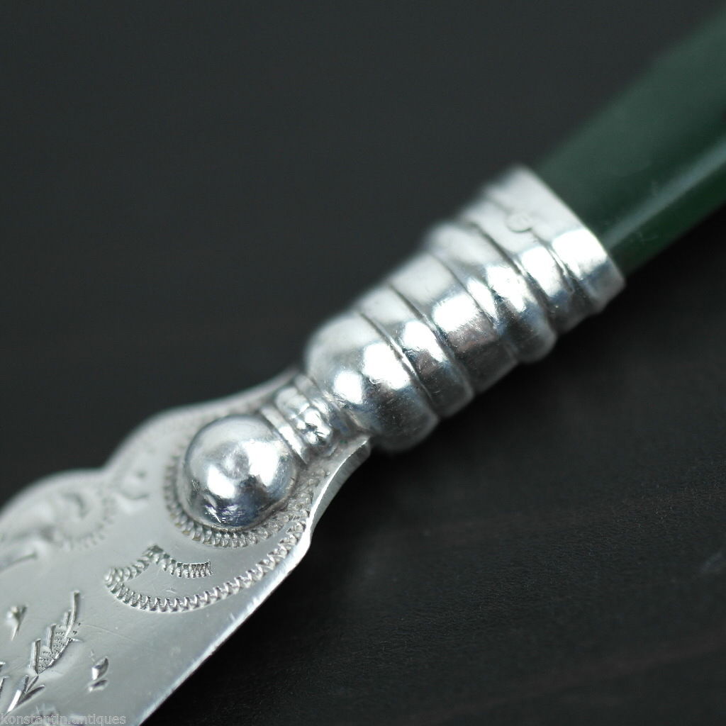 Antique 1900 sterling silver knife green Jade Nephrite handle