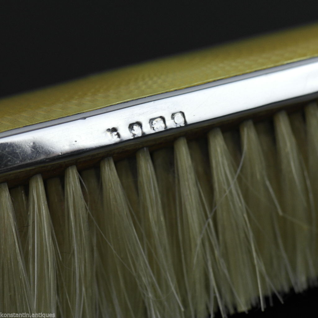 Vintage 1927 sterling silver yellow guilloche enamel brush Birmingham British