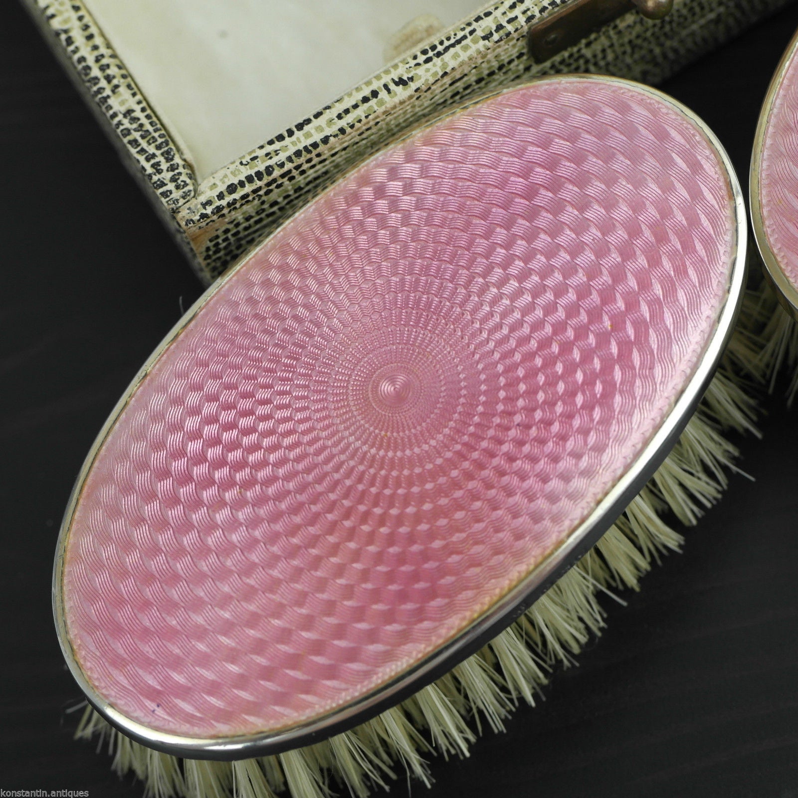 Antique 1927 sterling silver guilloche enamel brushes Birmingham Art Deco