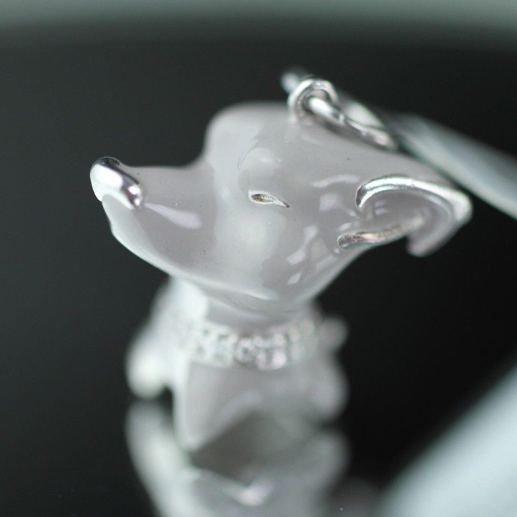 Sterling silver pendant grey Enamel Dog with incrusted collar band