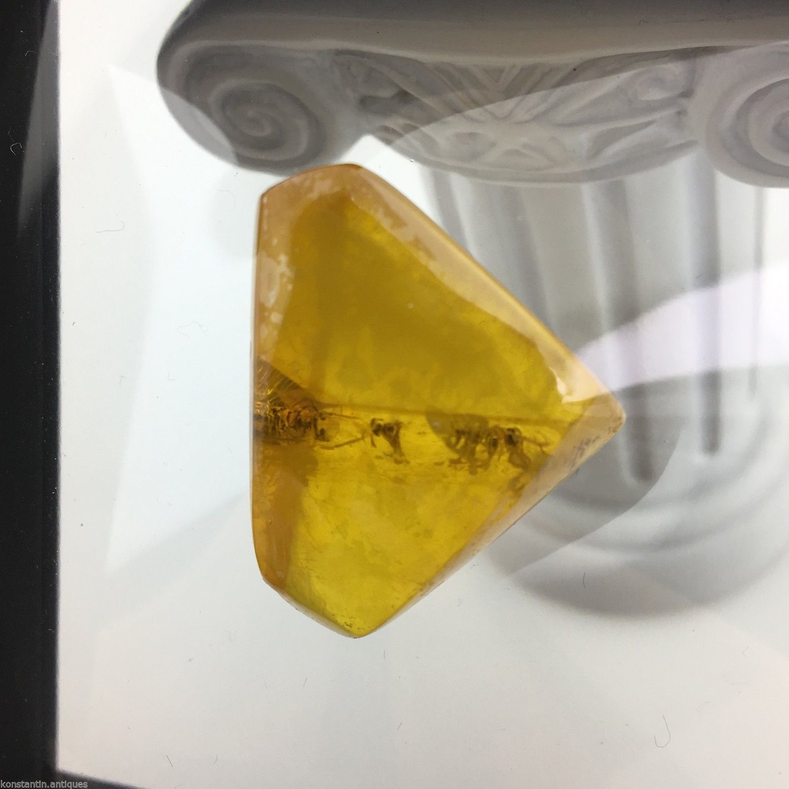 Piedra auténtica de ámbar báltico con inclusión en marco de exhibición.