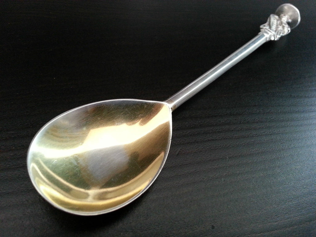Cuchara antigua de plata maciza chapada en oro de 1928 de Thomas Bradbury Sheffield