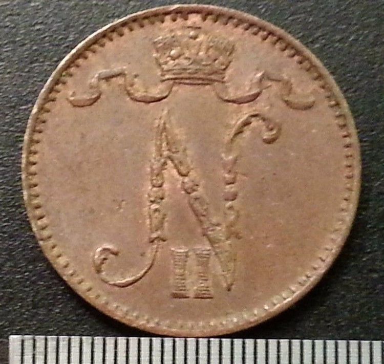 Antike Münze von 1911, 1 Penni, Kaiser Nikolaus II. des Russischen Reiches SPB Finnland