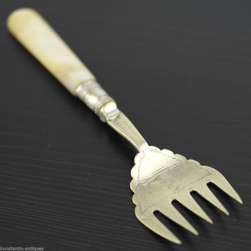 Antique table fish fork with mother of pearl handle Sheffield silver plated