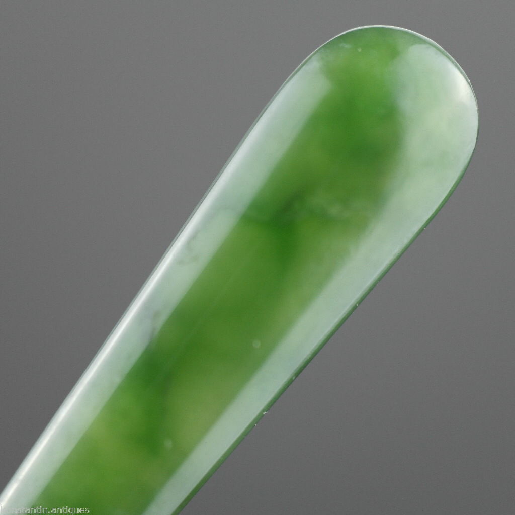 Antique 1900 sterling silver knife green Jade Nephrite handle