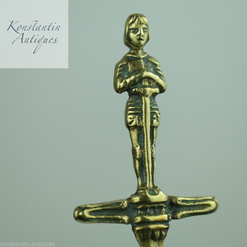 Vintage solid brass letter opener Knight with sword on the top