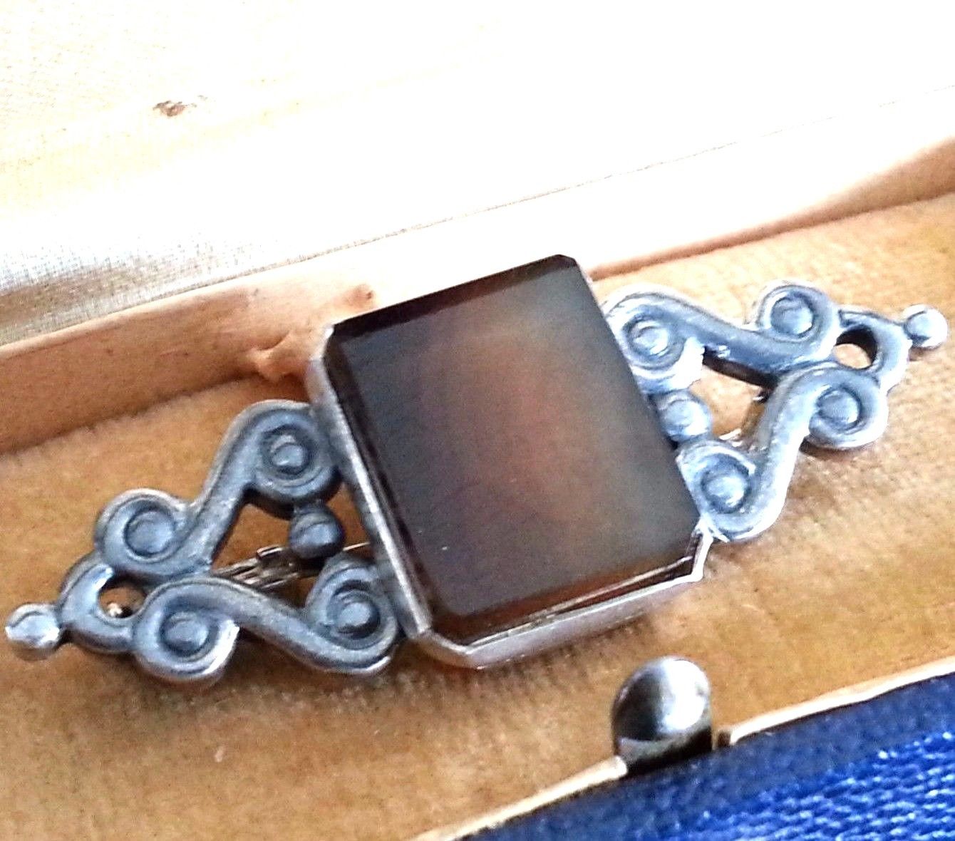 Broche de ágata de plata maciza vintage 875 URSS Leningrado Rusia gran regalo