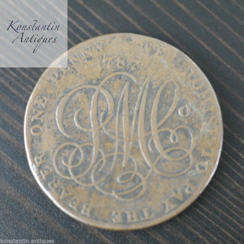 Antiguo 1787 Anglesey Penny Token Imperio Británico 18thC
