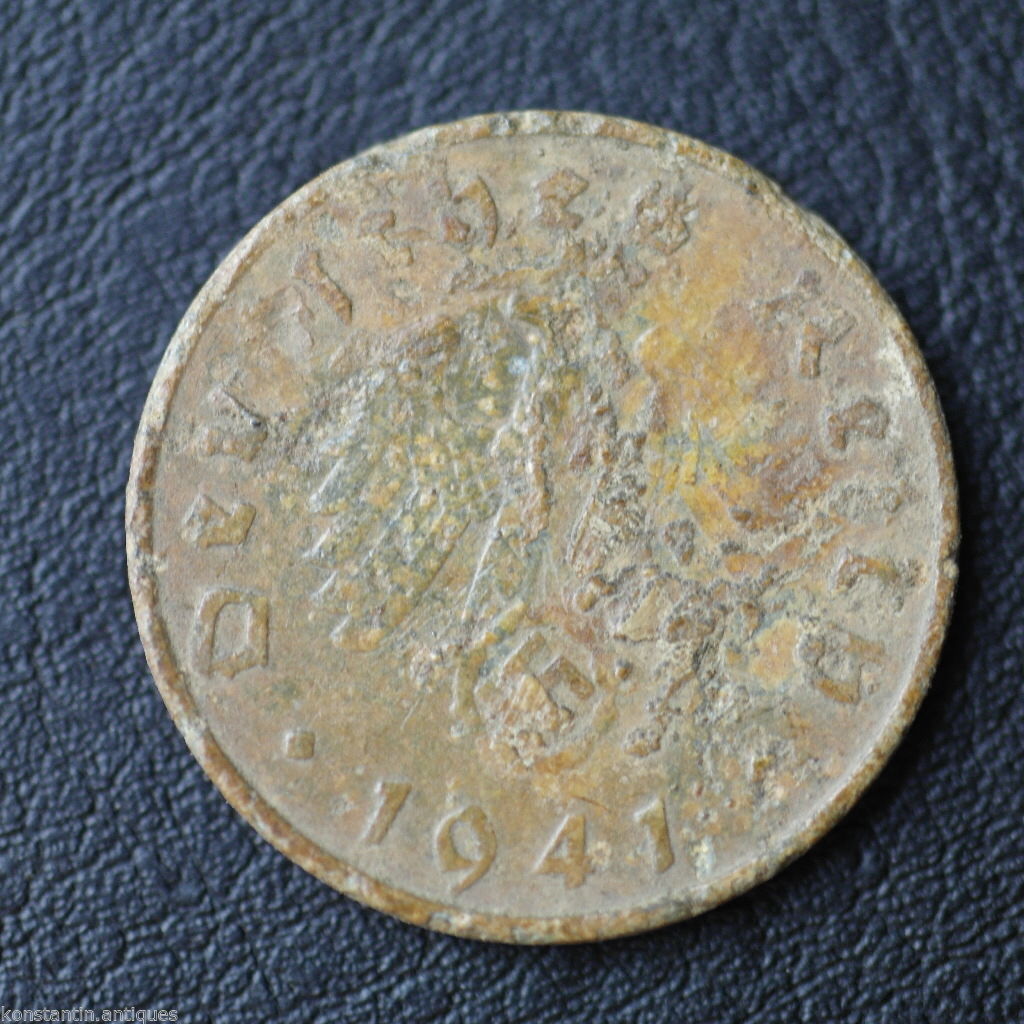 Antique 1941 coin 10 Reichspfennig Fuhrer Adolf Hitler of Germany 20thC Berlin