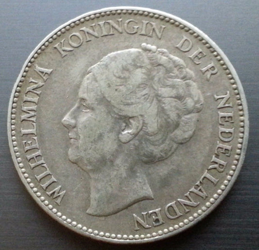 Moneda de plata vintage de 1931 1 gulden Reina Guillermina de los Países Bajos 20thC