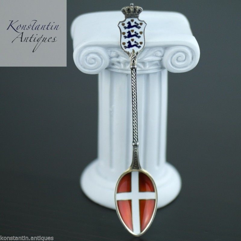 Antique sterling silver enamel spoon Bernhardhertz Norway David Andersen Denmark