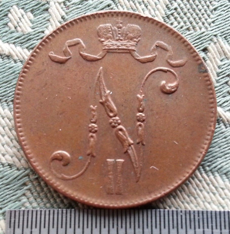 Antike 1916 Münze 5 Kopeken Pennia Kaiser Nikolaus II. des Russischen Reiches Finnland