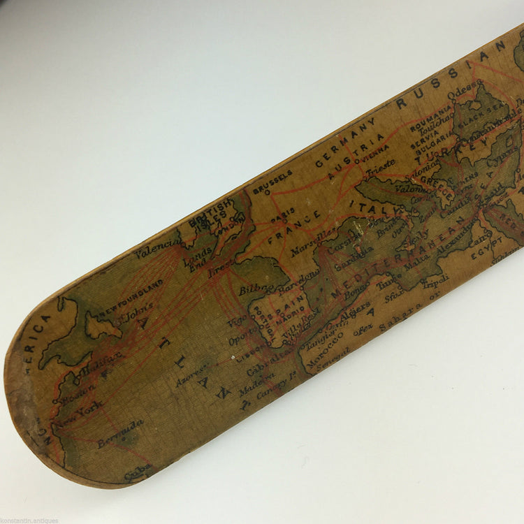 Antiker Seitenwender/Brieföffner aus Holz von 1898 mit Karte The Eastern Telegraph Com