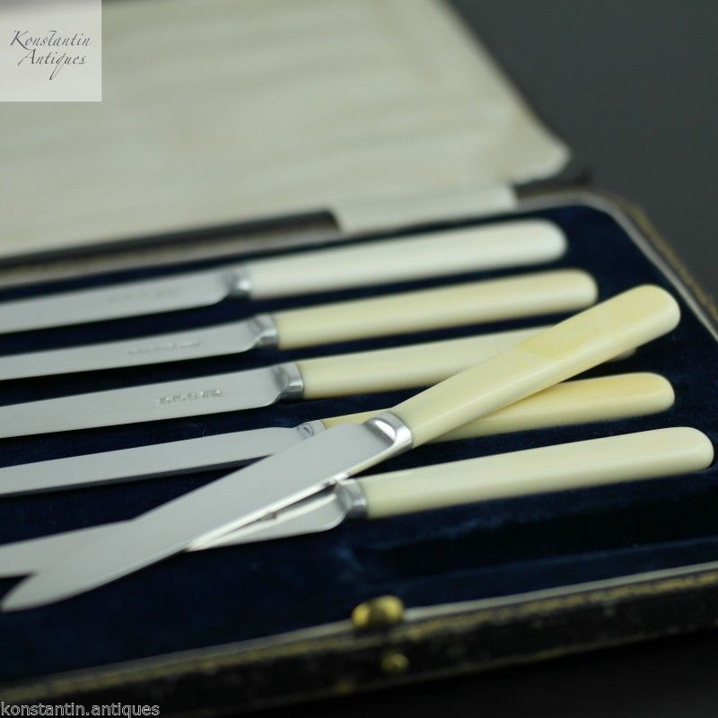 Antique 1923 Sheffield solid silver set of six dessert knives