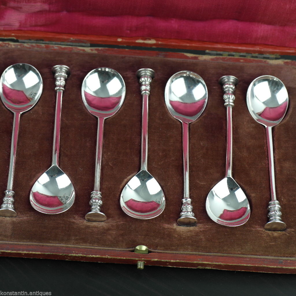 Juego de cucharas antiguas de plata maciza de 1916 para triturar azúcar de Thomas Bradbury