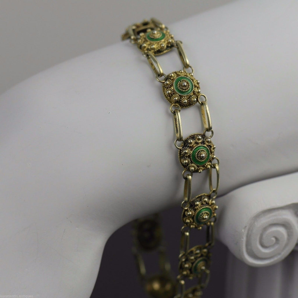 Antikes vergoldetes Guilloche-Emaille-Armband aus massivem Silber aus dem 20. Jh. Proto 833 
