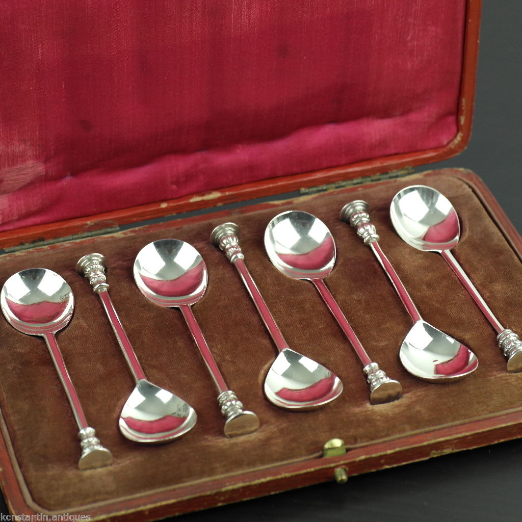 Juego de cucharas antiguas de plata maciza de 1916 para triturar azúcar de Thomas Bradbury