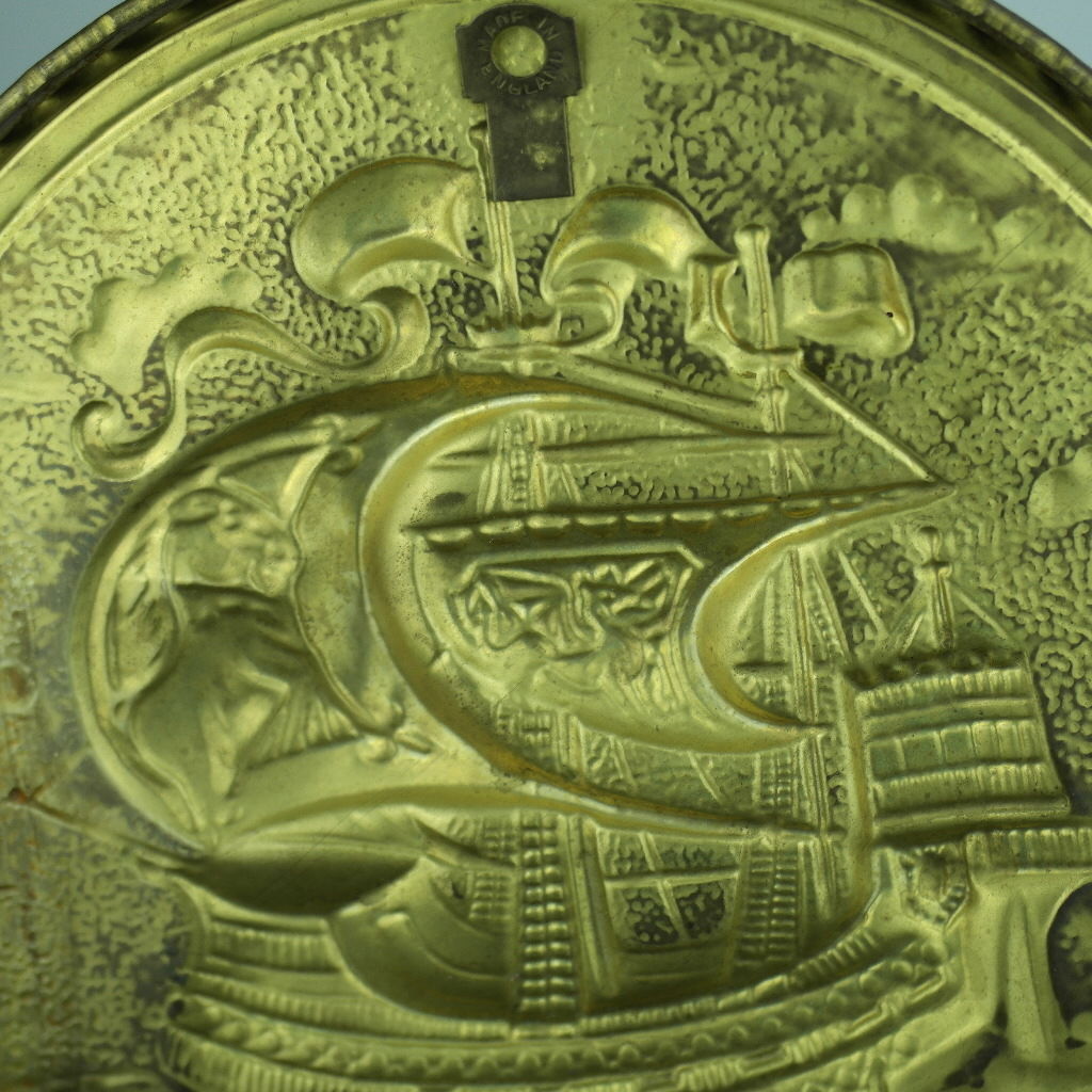 Vintage wall decor brass plate Antique boat portrait heat resistant England