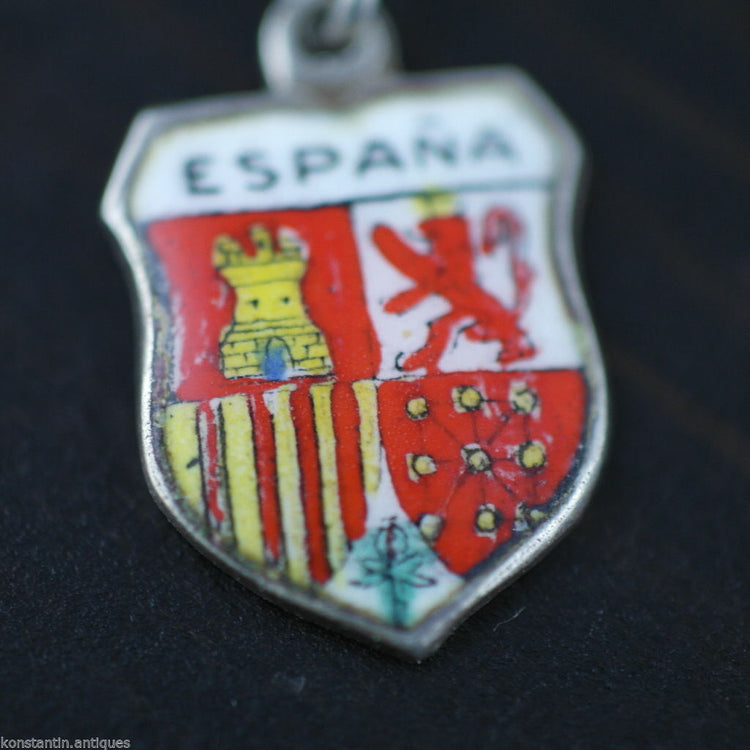Vintage enamel solid silver charm pendant ESPANA rare SPAIN 800 nice gift