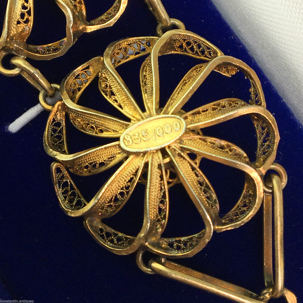 Vintage solid silver gold plated Portugal filigree bracelet