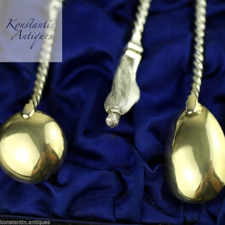 Antique Victorian 1883 sterling silver gold plated Apostle spoons 4+1 set boxed