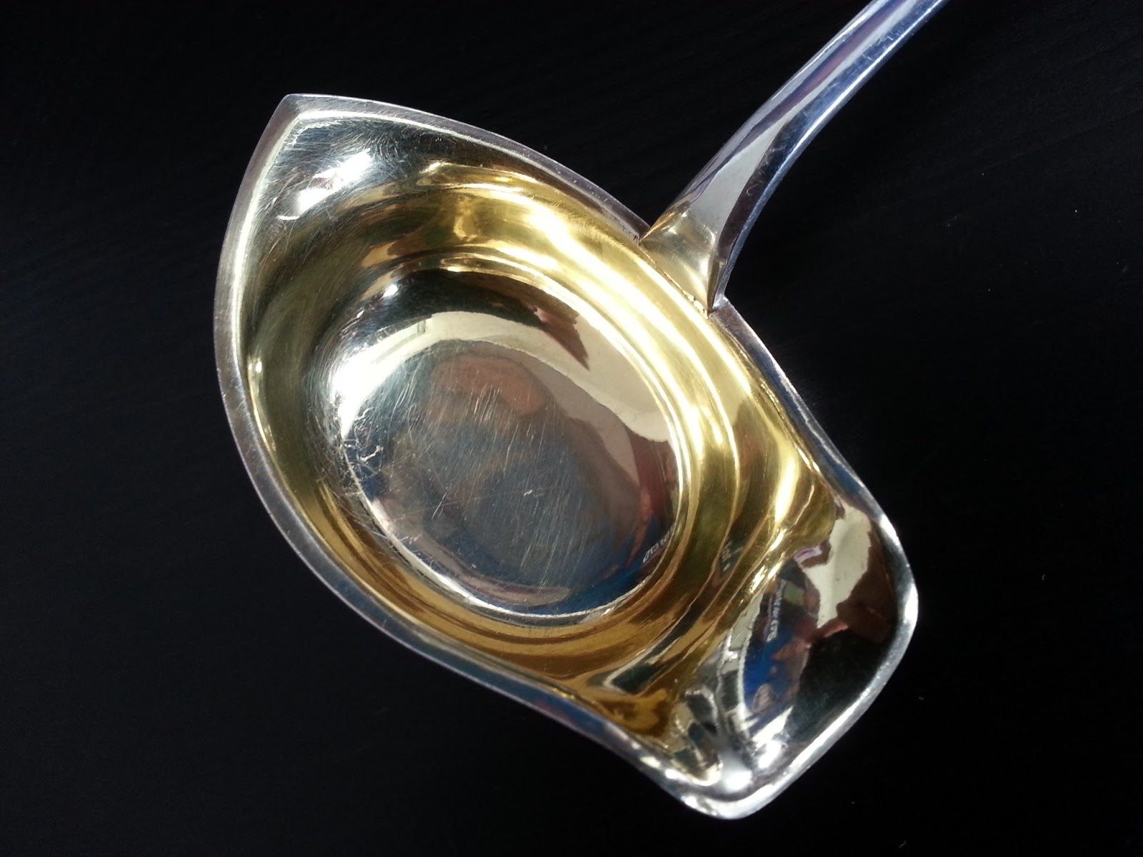 Antike 1923 vergoldete Schöpfkelle aus massivem Silber, Finnland