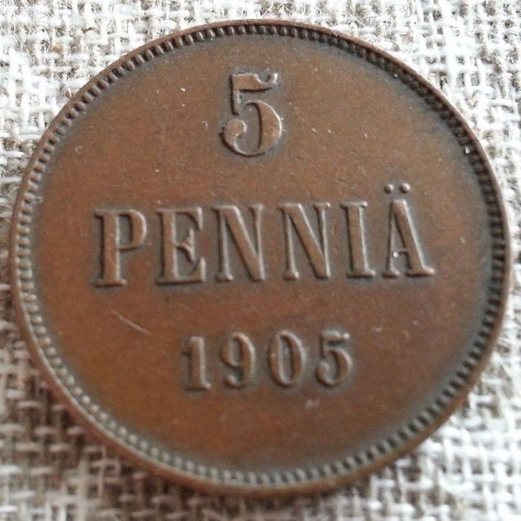 Antike 1905-Münze 5 Kopeken Pennia Kaiser Nikolaus II. des Russischen Reiches Finnland