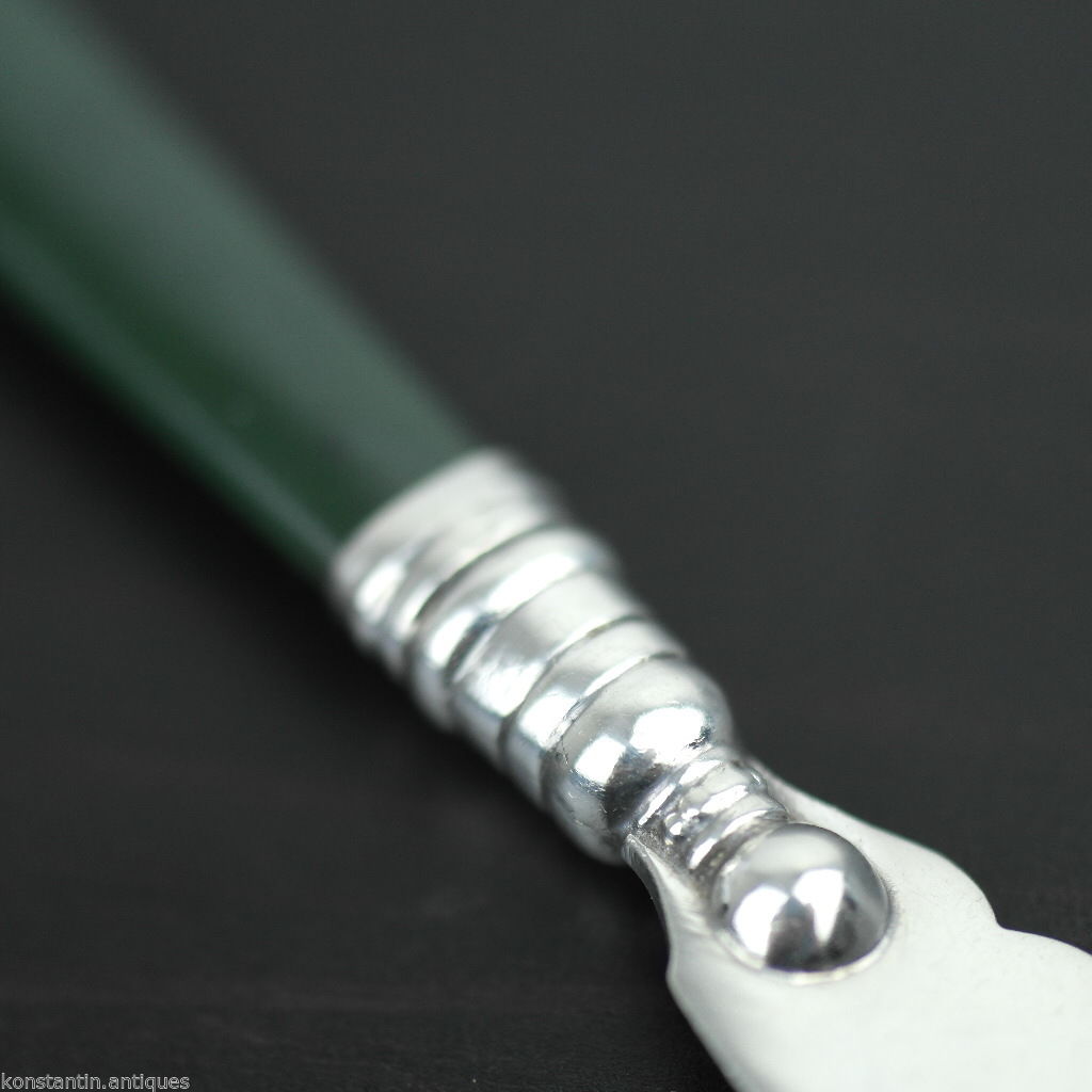 Antique 1900 sterling silver knife green Jade Nephrite handle