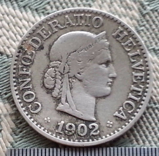 Antique 1902 coin Swiss 10 Rappen Switzerland CONFŒDERATIO Helvetica
