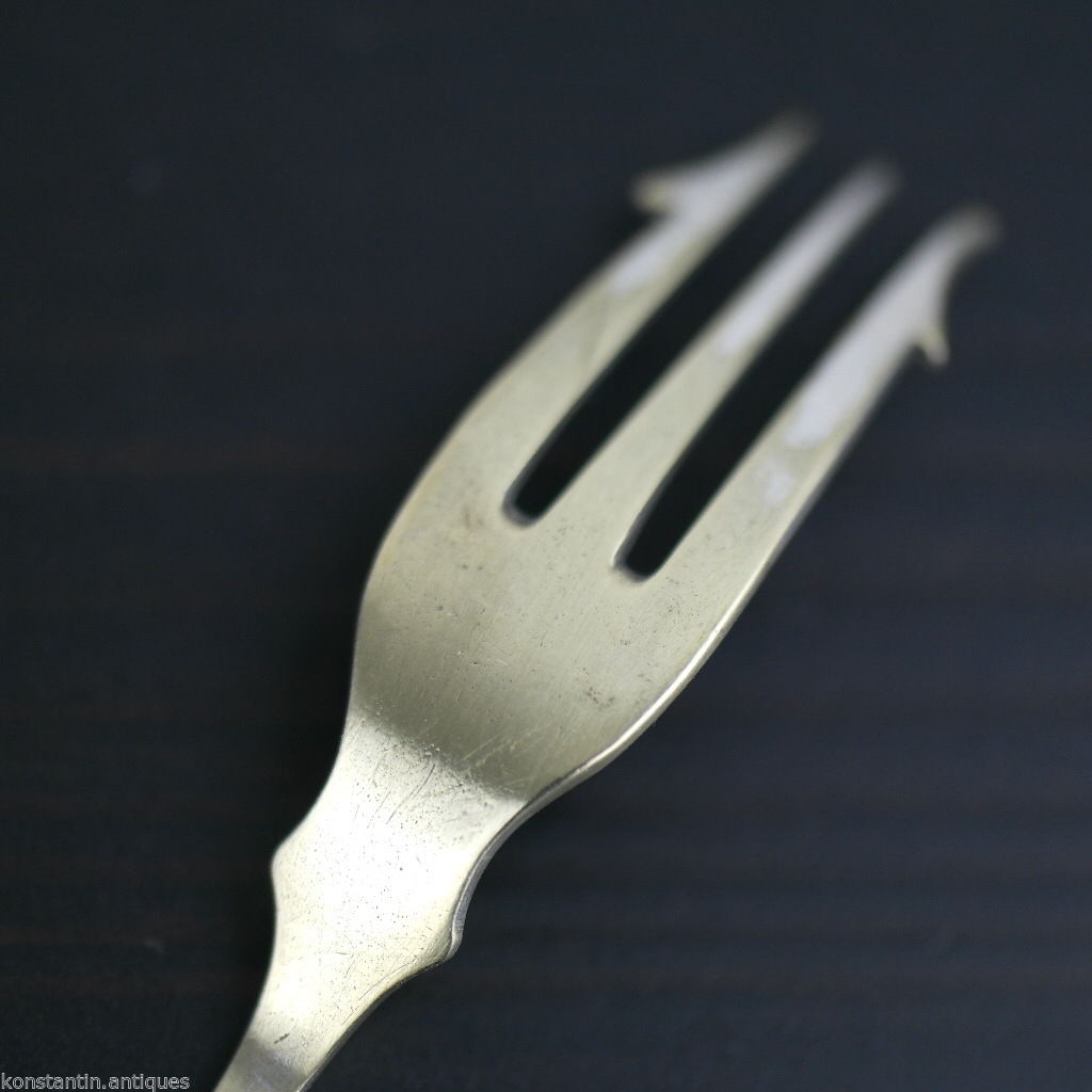Antique table fork with mother of pearl handle Sheffield silver plate Diablo