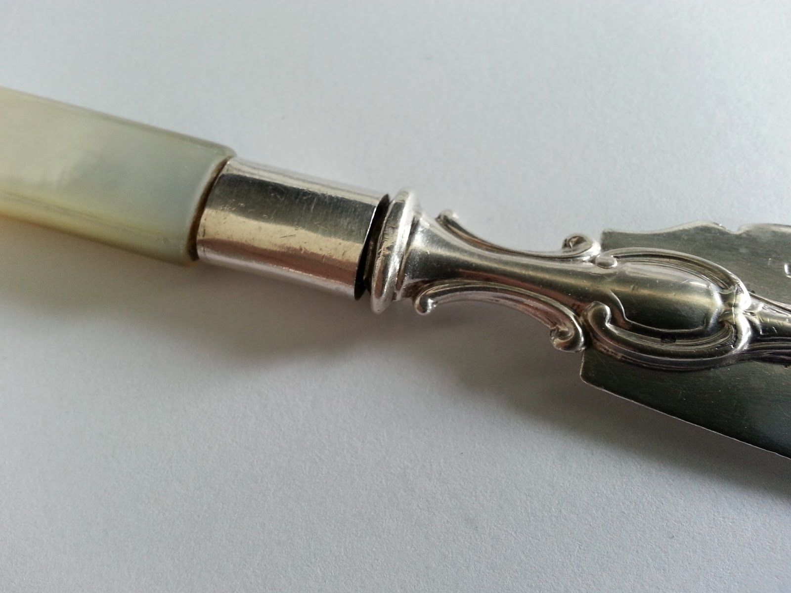 Victorian 1851 solid silver knife mother of pearl handle Sheffield Antique gift