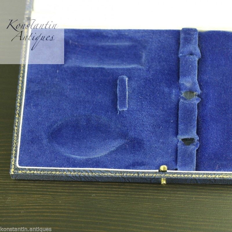 Antike blaue Box für Taufset Gabel und Löffel 