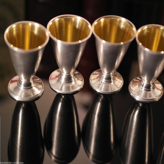 Vintage Russian solid silver gild Cups set of 4 Liqueur Vodka РЮ5 875 USSR gift