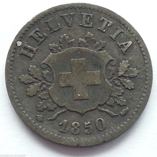 Antigua moneda de plata de 1850, 10 monedas suizas Helvetia Suiza