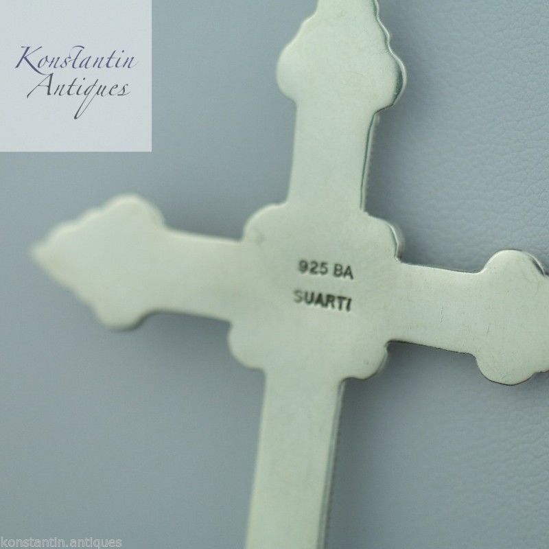 Vintage-Kreuz aus Sterlingsilber mit Opalstein an der Kette 925 Suarti Indonesien