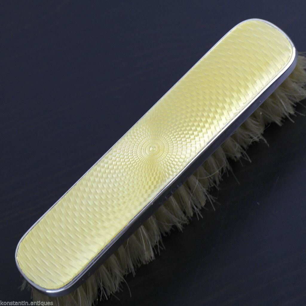 Vintage 1927 sterling silver yellow guilloche enamel brush Birmingham British