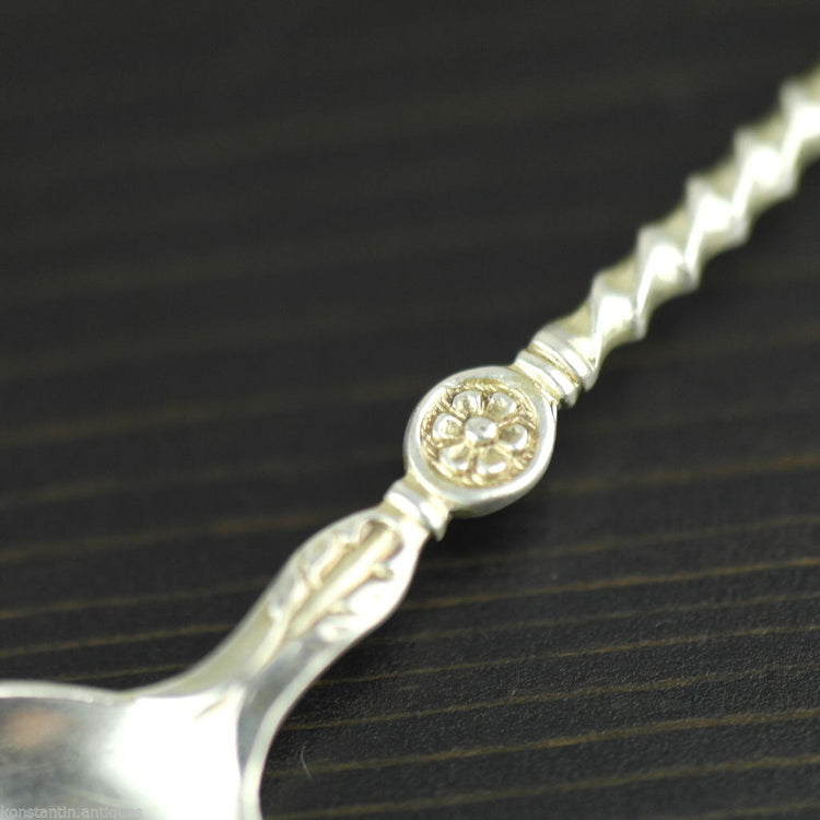 Antique 19thC solid silver spoon ornamented head Germany Peter Bruckmann