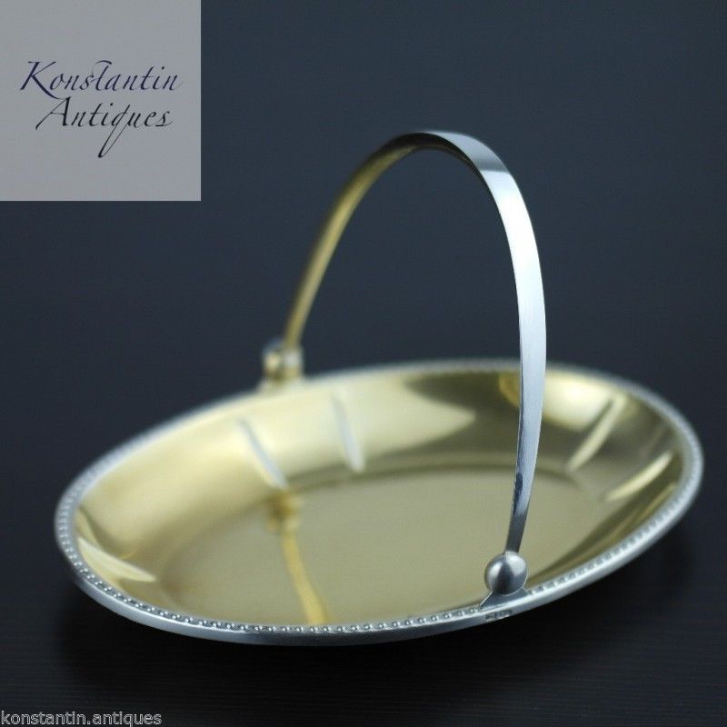 Vintage plata maciza chapado en oro plato de caramelo ruso URSS 875 c.1927-1953