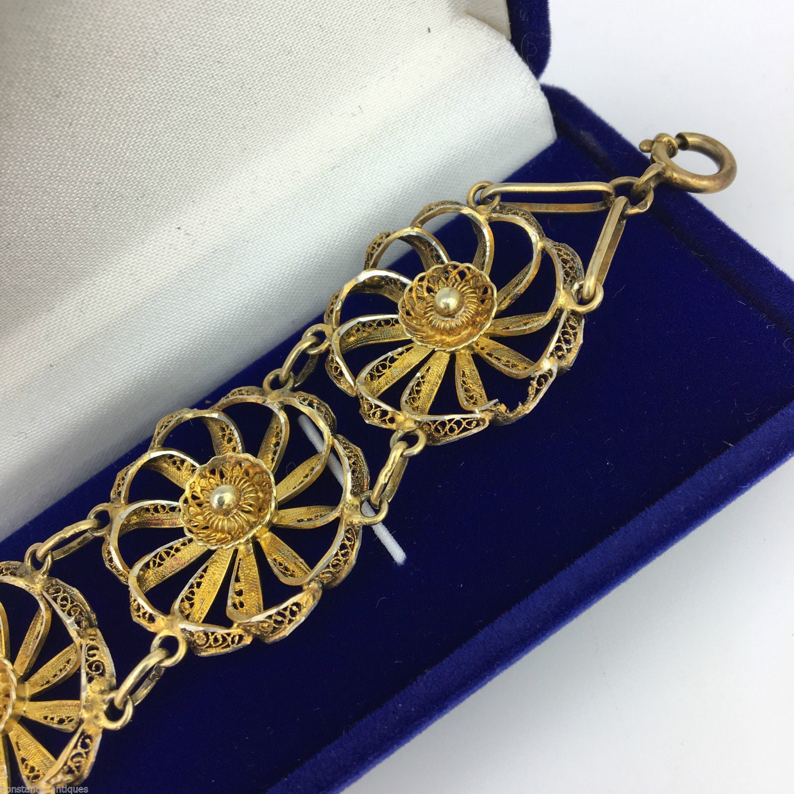 Pulsera vintage de filigrana portuguesa chapada en oro de plata maciza