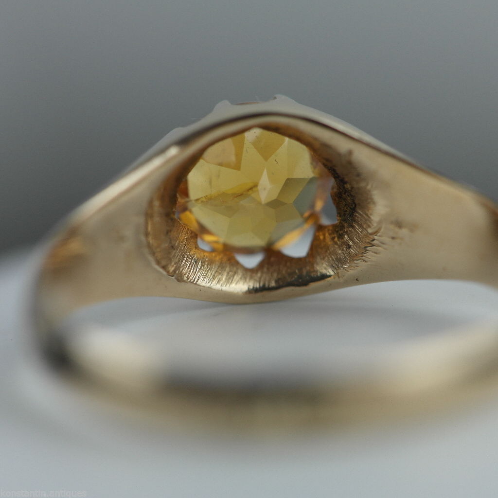 Anillo de oro antiguo de 14 quilates con topacio imperial talla brillante 56 Imperio Ruso