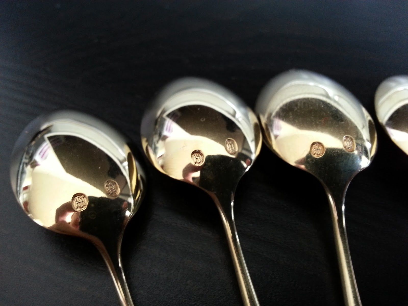 Vintage set of six Sterling silver gold plated coffee spoons Denmark 925 S 55