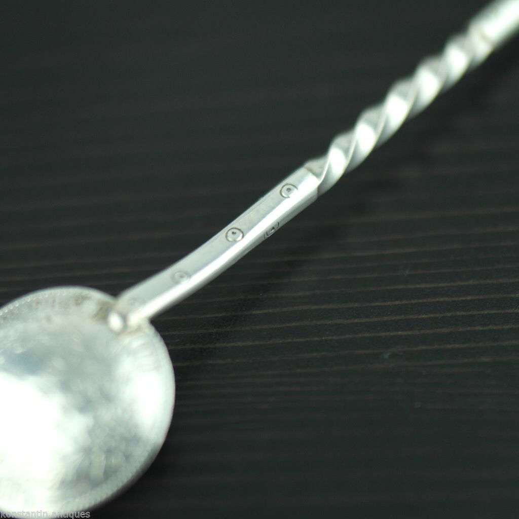 Antique 1872 solid silver coin spoon France Republique Liberte 1 Franc