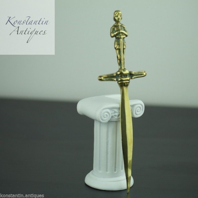 Vintage solid brass letter opener Knight with sword on the top