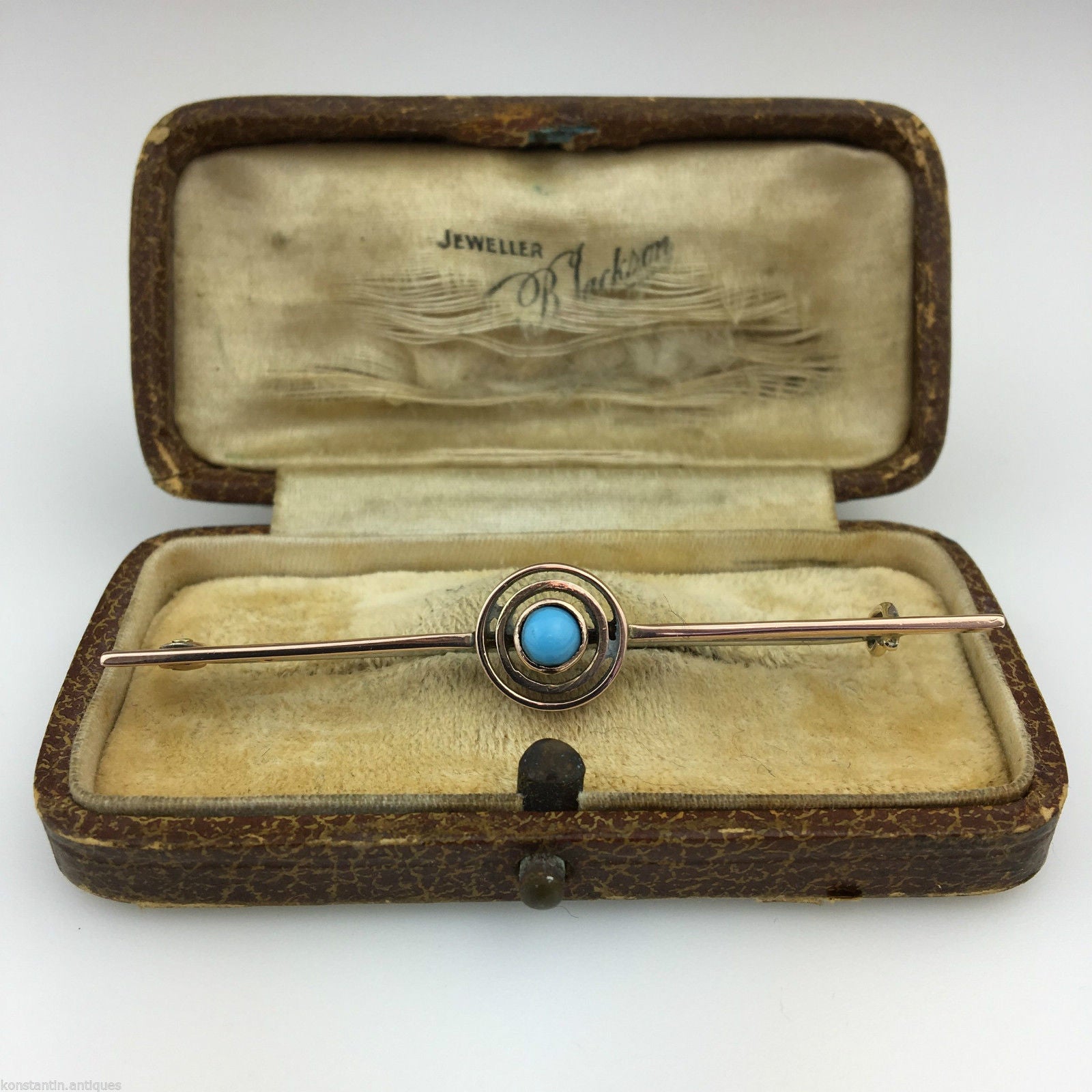 Antique 9ct gold pin bar brooch with turquoise eye from British Empire