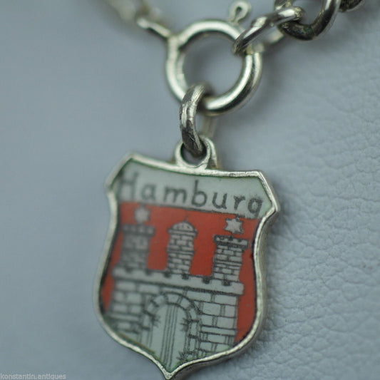 Antiker Emaille-Anhänger aus Sterlingsilber, Hamburg, Deutschland, solides Geschenk