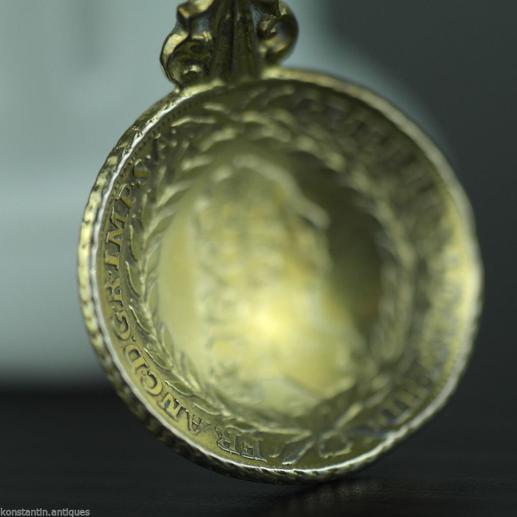 Antique 1765 gild silver 20 Kreuzer coin spoon Franc Austrian Empire 800 German