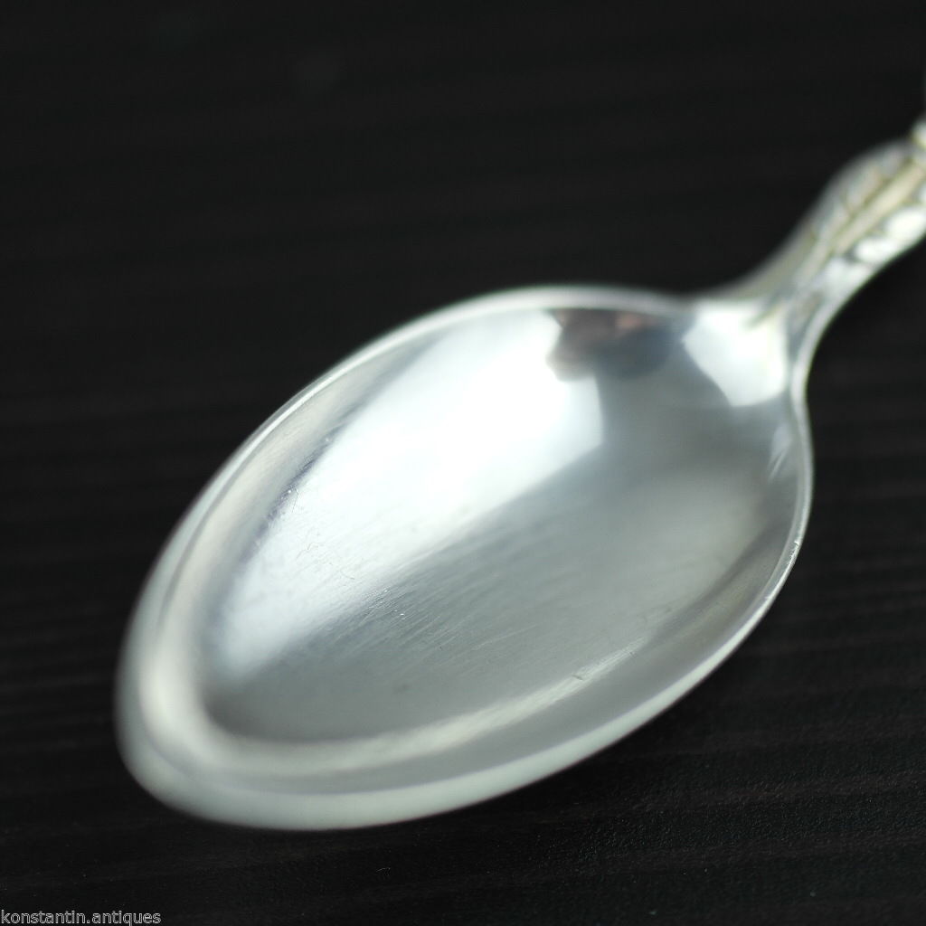 Antique 19thC solid silver spoon ornamented head Germany Peter Bruckmann