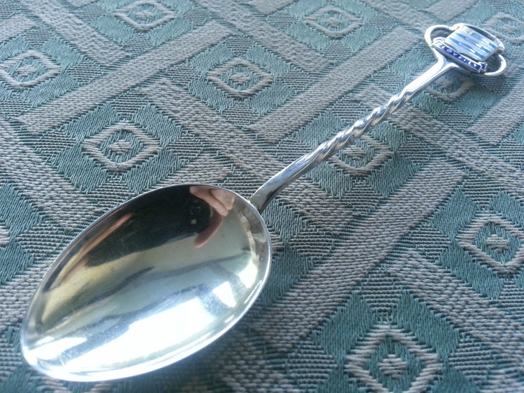 Antique Enamel Sterling silver spoon Clovelly Birmingham Bash British Empire